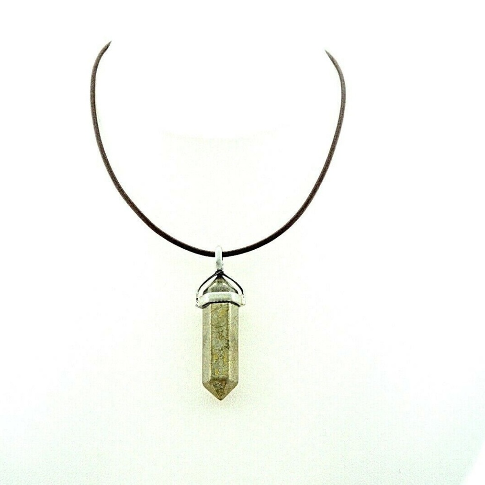 Pyrite Hexagonal Point Unisex Pendant Necklace